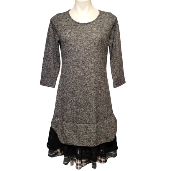 NWT Reborn Charcoal French Terry Plaid Contrast Tunic Size Large Boutique - Picture 1 of 8